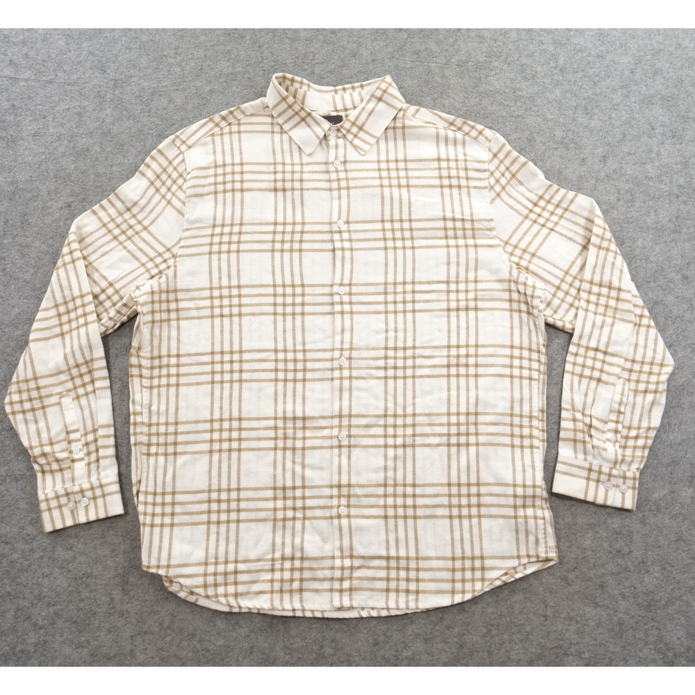 H&M Shirt Mens Extra Large Beige Button Up Long Sleeve Casual Flannel New